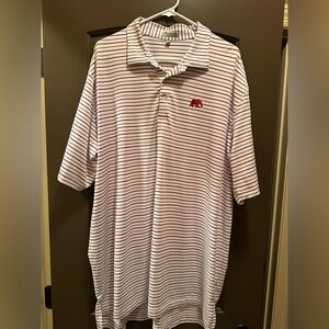 Peter Millar Red, Black and Gray Striped Polo with Red Elephant Logo
